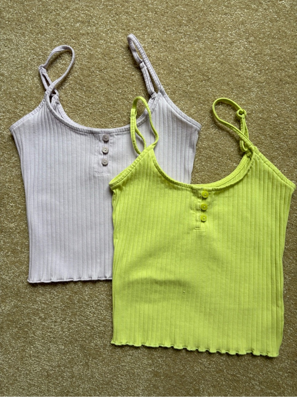 NWOT American Eagle Outfitters Ribbed Cropped Henley Cami Set in Lime and Lilac